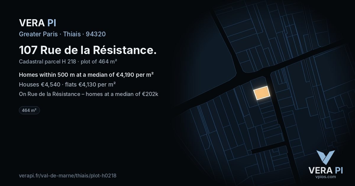107 Rue de la Résistance, Thiais at night – the plot lit, the parcels around coloured by the prices near them