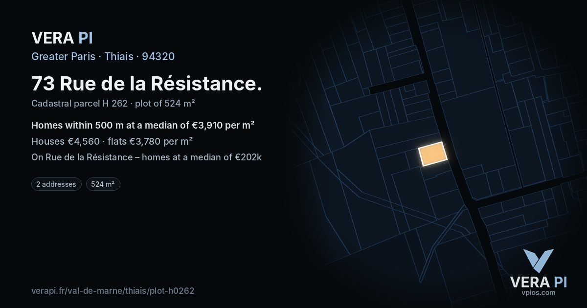 73 Rue de la Résistance, Thiais at night – the plot lit, the parcels around coloured by the prices near them