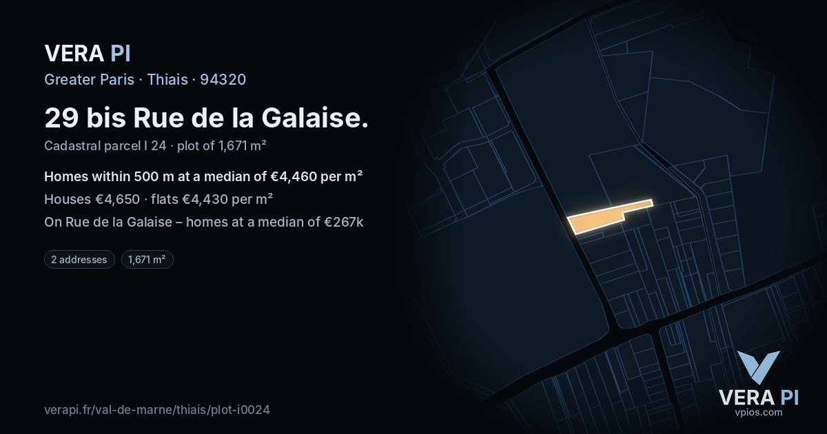29 bis Rue de la Galaise, Thiais at night – the plot lit, the parcels around coloured by the prices near them