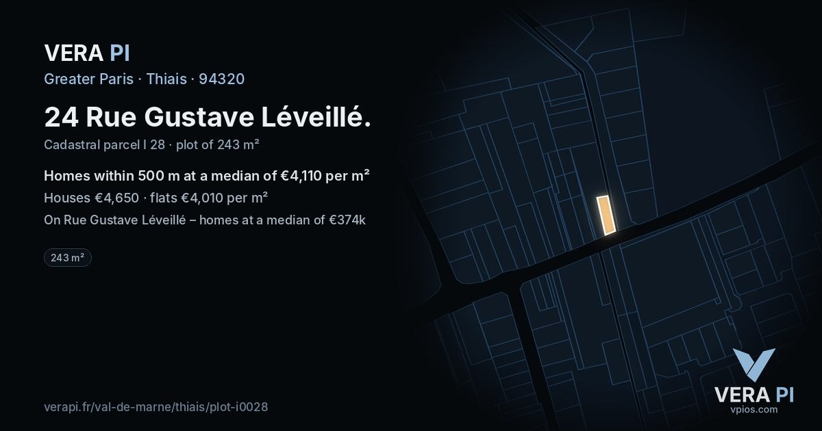24 Rue Gustave Léveillé, Thiais at night – the plot lit, the parcels around coloured by the prices near them