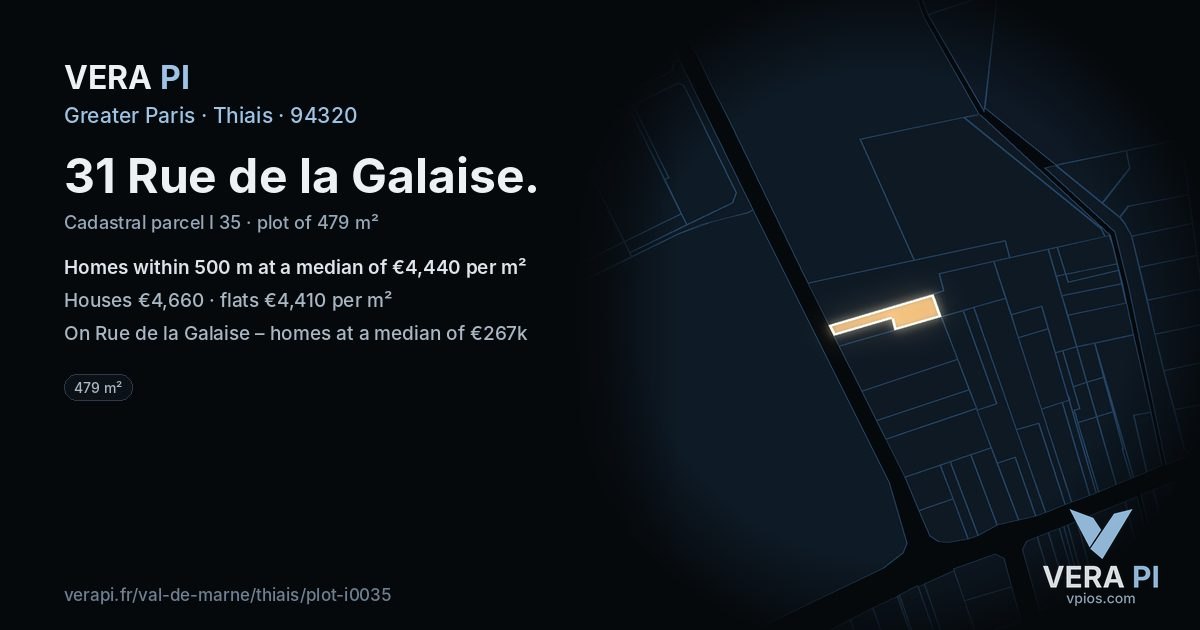 31 Rue de la Galaise, Thiais at night – the plot lit, the parcels around coloured by the prices near them