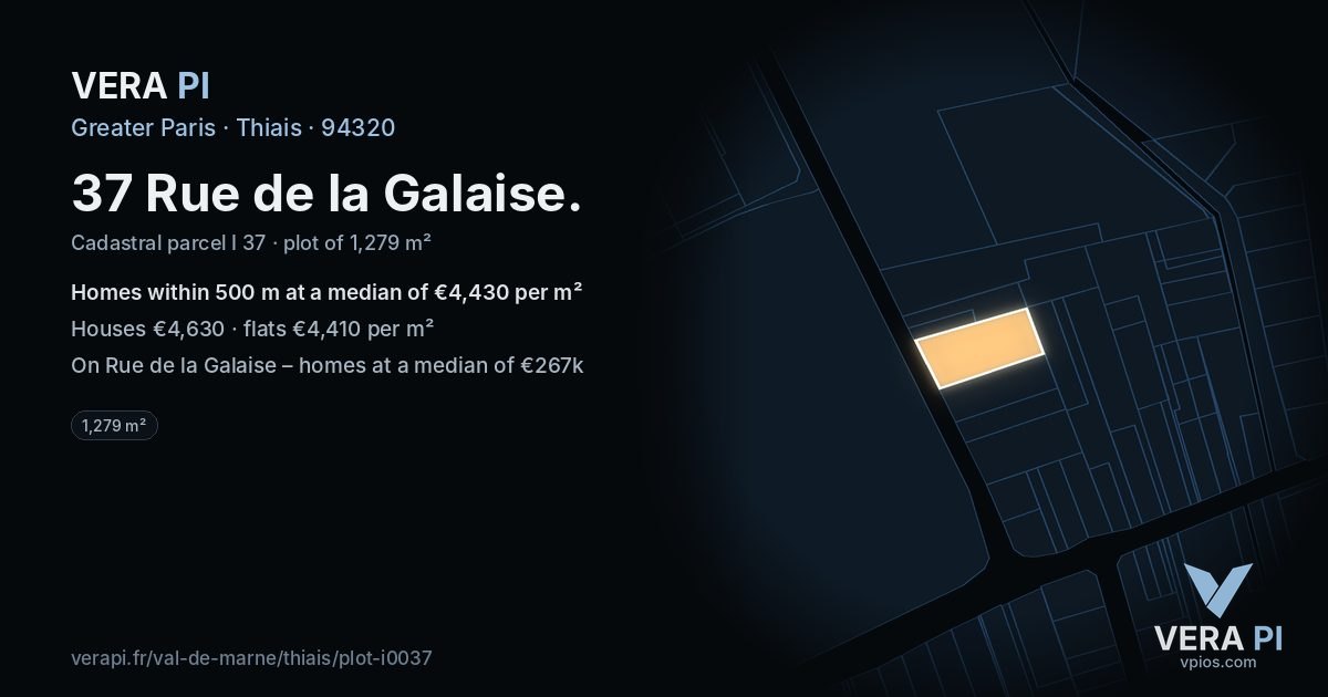 37 Rue de la Galaise, Thiais at night – the plot lit, the parcels around coloured by the prices near them