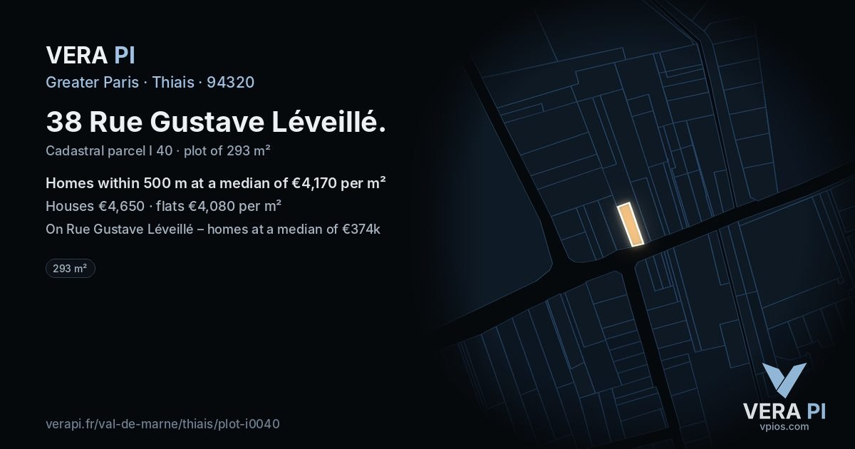 38 Rue Gustave Léveillé, Thiais at night – the plot lit, the parcels around coloured by the prices near them