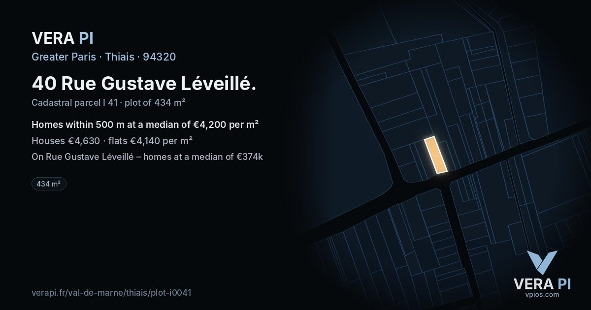 40 Rue Gustave Léveillé, Thiais at night – the plot lit, the parcels around coloured by the prices near them