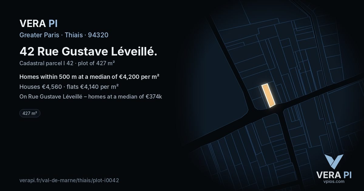 42 Rue Gustave Léveillé, Thiais at night – the plot lit, the parcels around coloured by the prices near them