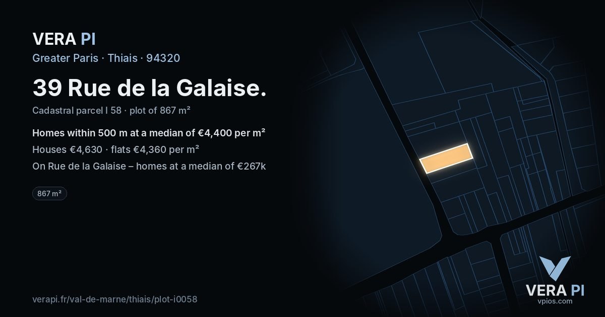 39 Rue de la Galaise, Thiais at night – the plot lit, the parcels around coloured by the prices near them