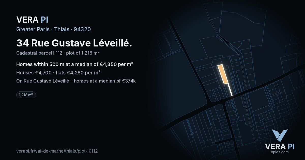 34 Rue Gustave Léveillé, Thiais at night – the plot lit, the parcels around coloured by the prices near them