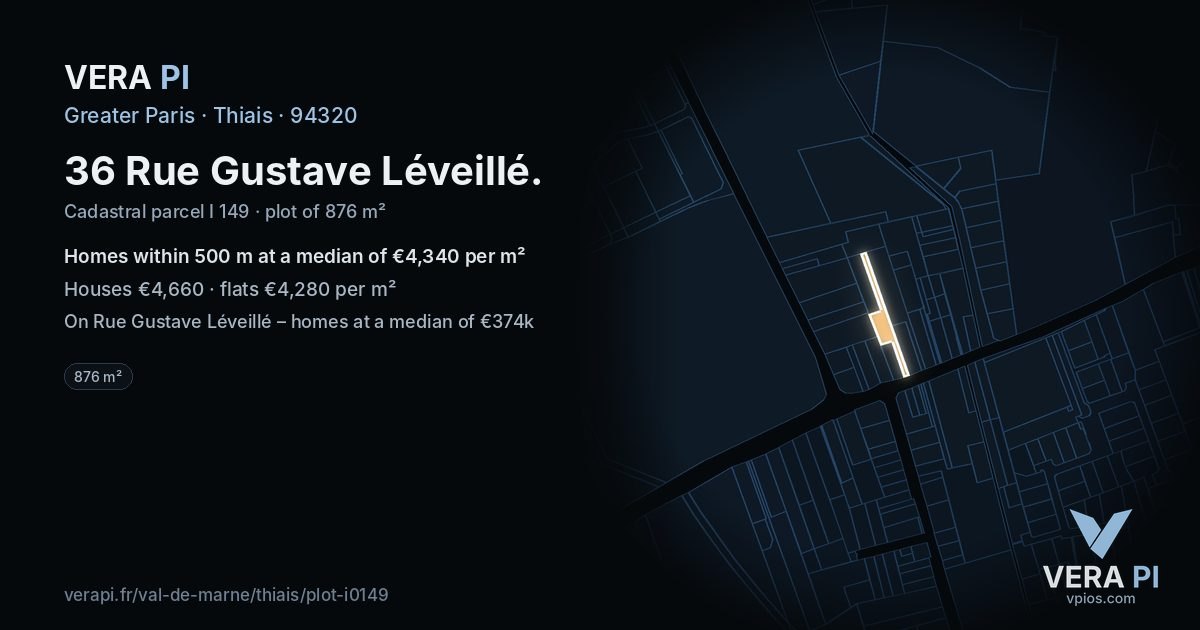 36 Rue Gustave Léveillé, Thiais at night – the plot lit, the parcels around coloured by the prices near them