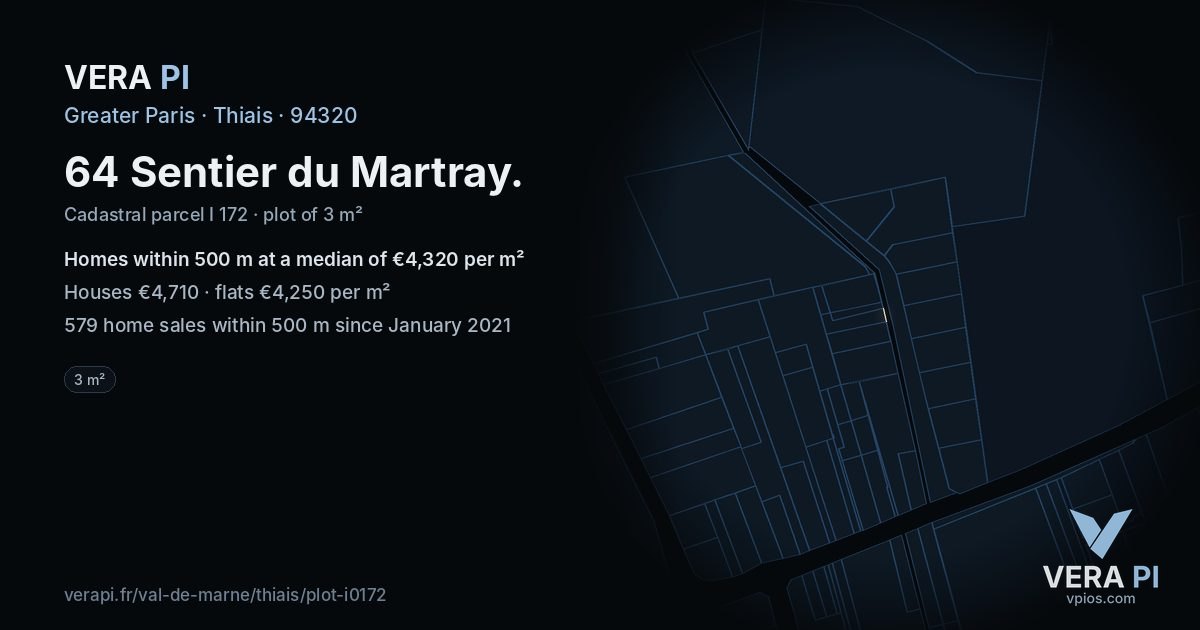 64 Sentier du Martray, Thiais at night – the plot lit, the parcels around coloured by the prices near them