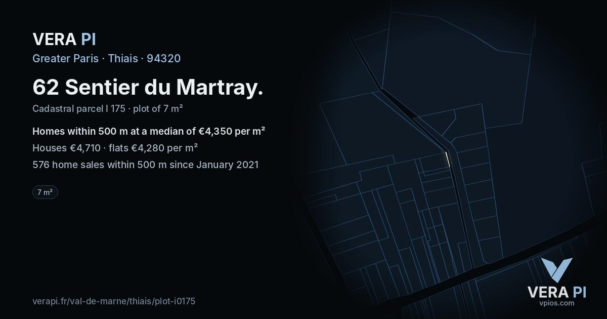 62 Sentier du Martray, Thiais at night – the plot lit, the parcels around coloured by the prices near them