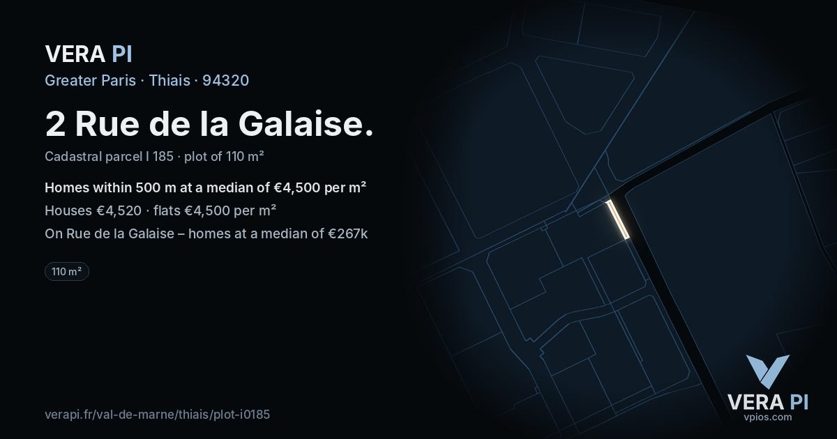 2 Rue de la Galaise, Thiais at night – the plot lit, the parcels around coloured by the prices near them