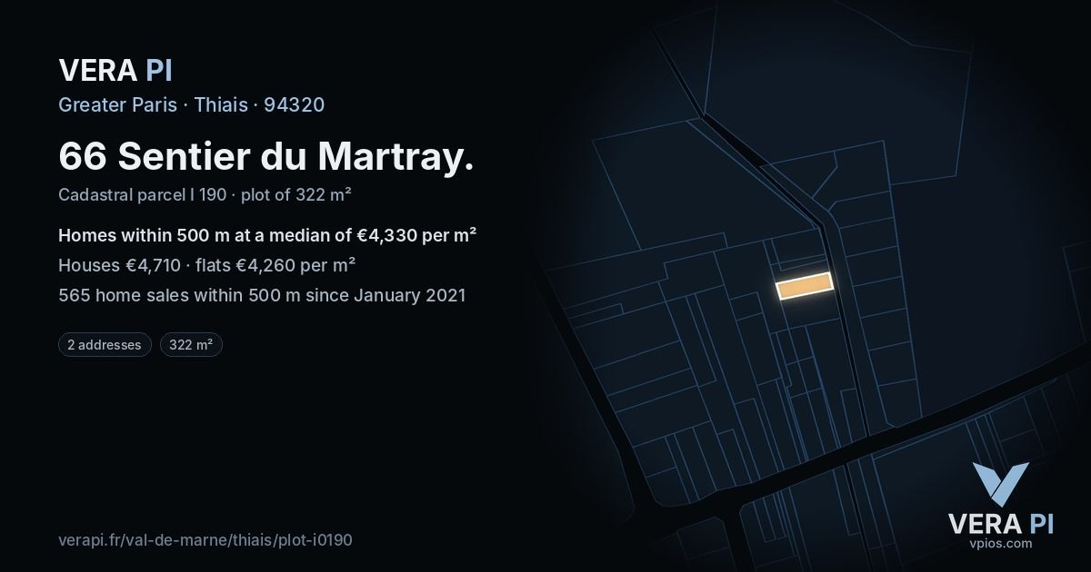 66 Sentier du Martray, Thiais at night – the plot lit, the parcels around coloured by the prices near them