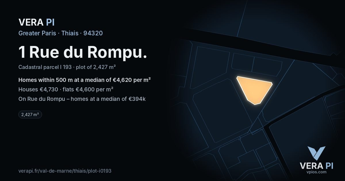 1 Rue du Rompu, Thiais at night – the plot lit, the parcels around coloured by the prices near them