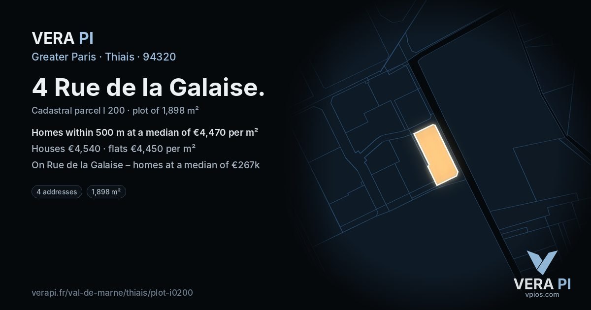 4 Rue de la Galaise, Thiais at night – the plot lit, the parcels around coloured by the prices near them