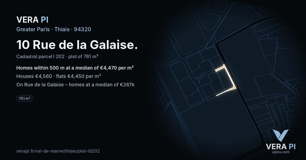 10 Rue de la Galaise, Thiais at night – the plot lit, the parcels around coloured by the prices near them