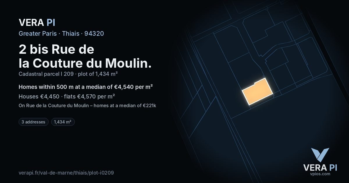 2 bis Rue de la Couture du Moulin, Thiais at night – the plot lit, the parcels around coloured by the prices near them