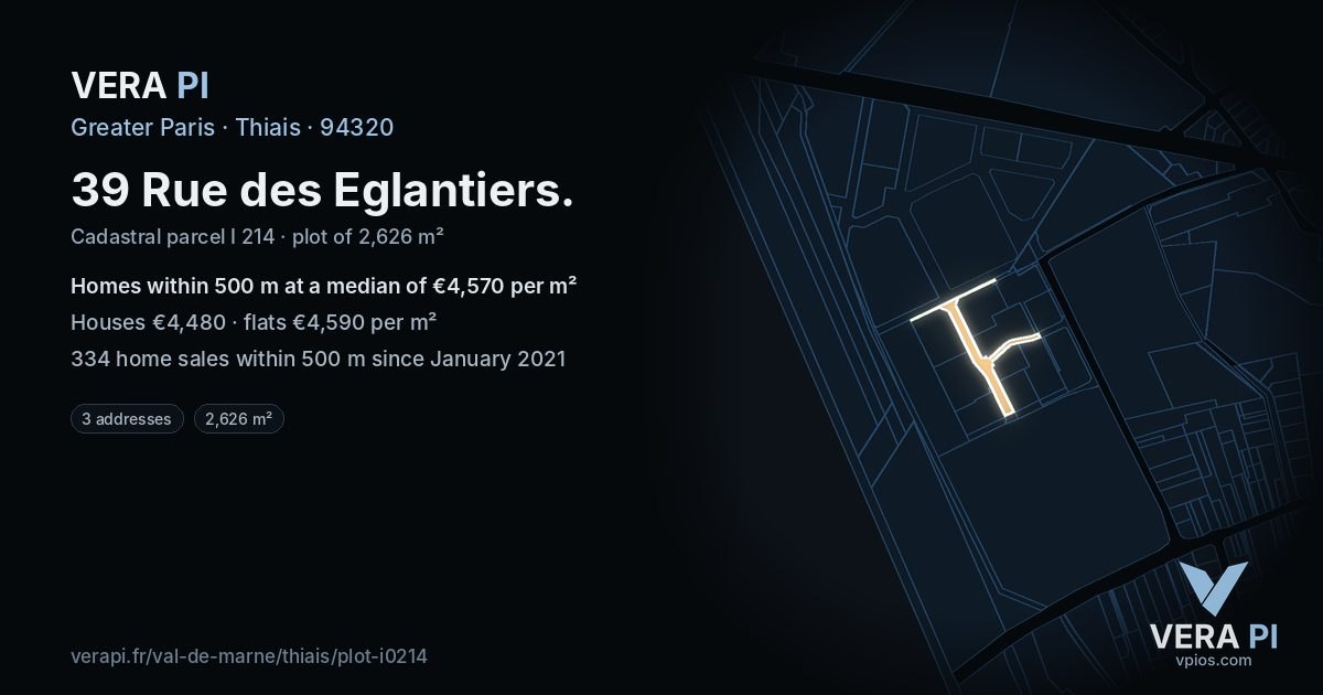 39 Rue des Eglantiers, Thiais at night – the plot lit, the parcels around coloured by the prices near them