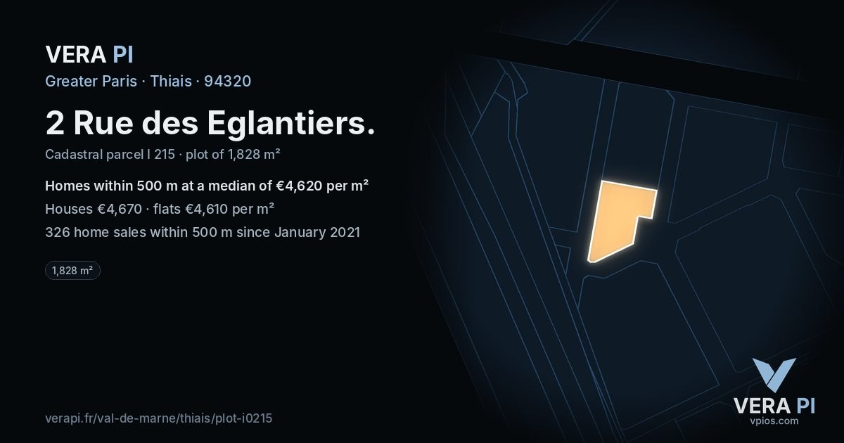 2 Rue des Eglantiers, Thiais at night – the plot lit, the parcels around coloured by the prices near them