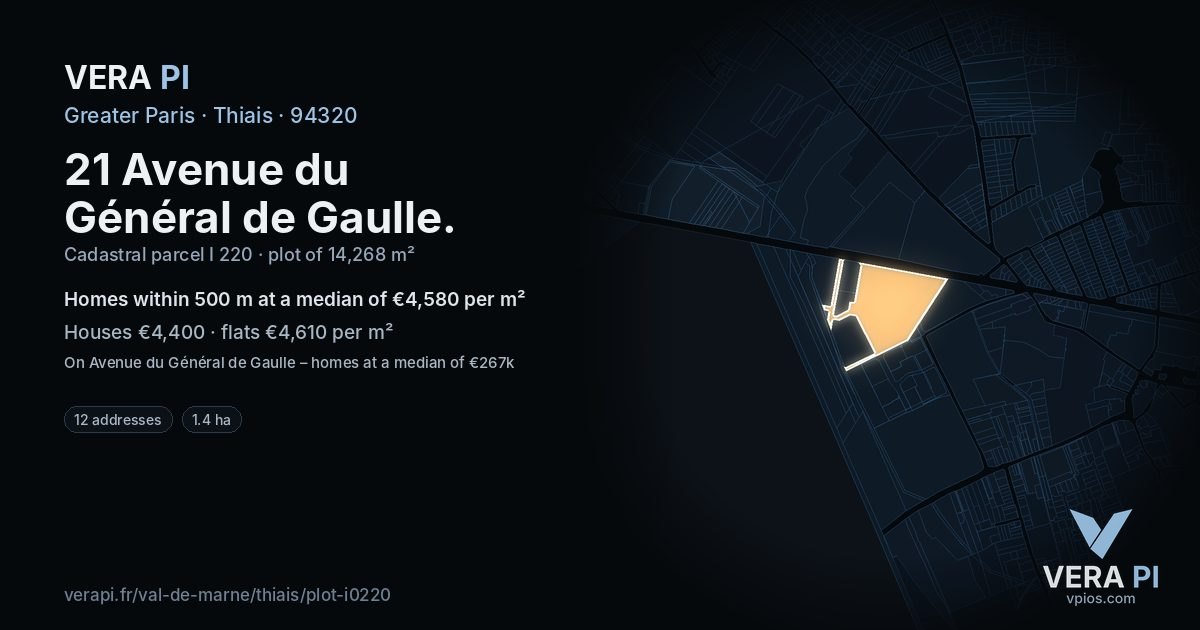 21 Avenue du Général de Gaulle, Thiais at night – the plot lit, the parcels around coloured by the prices near them