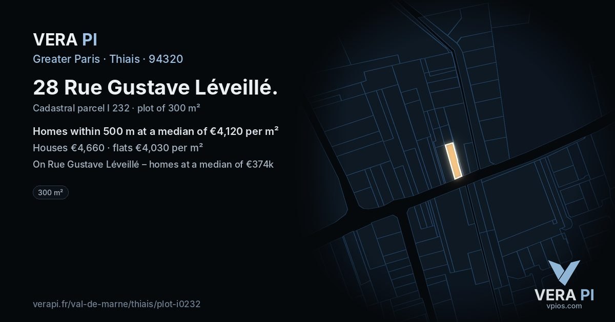 28 Rue Gustave Léveillé, Thiais at night – the plot lit, the parcels around coloured by the prices near them