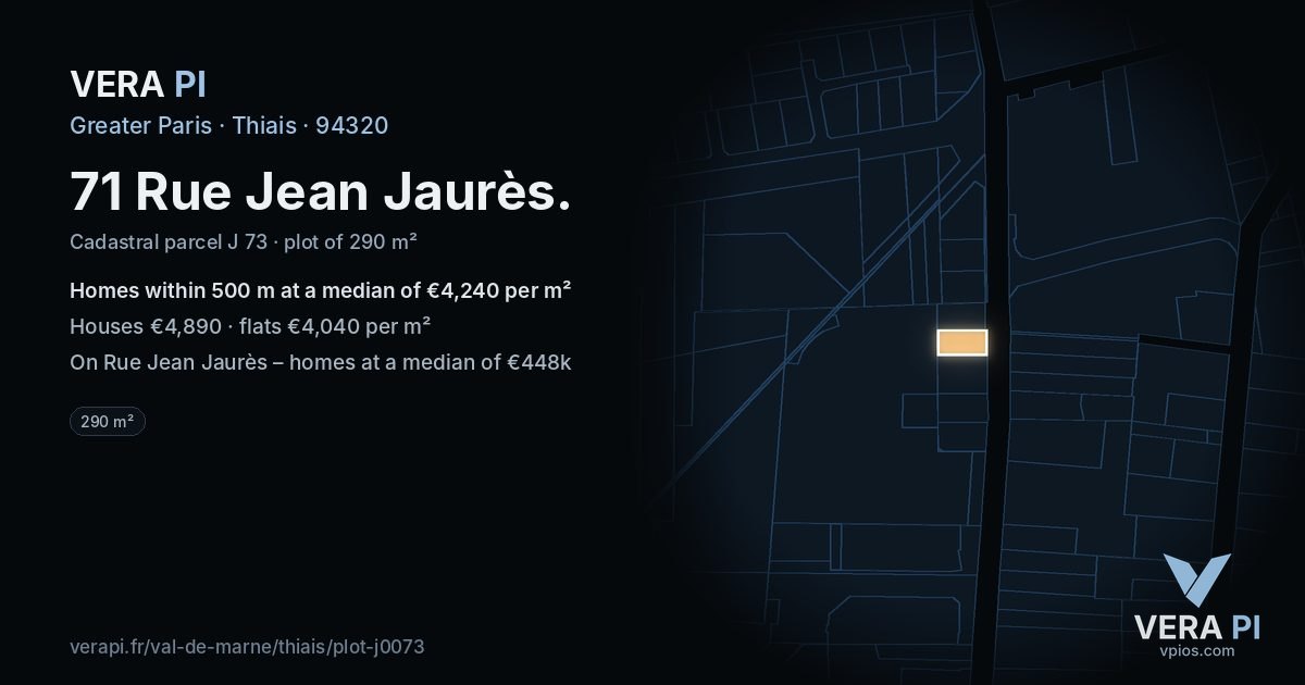 71 Rue Jean Jaurès, Thiais at night – the plot lit, the parcels around coloured by the prices near them