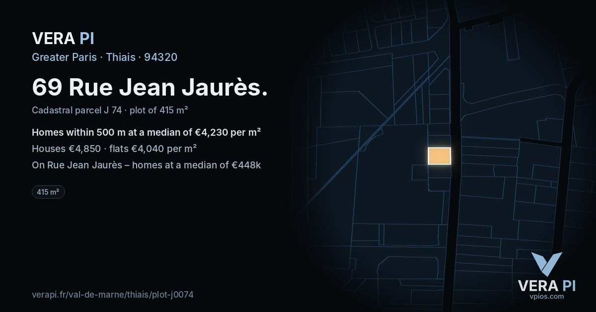 69 Rue Jean Jaurès, Thiais at night – the plot lit, the parcels around coloured by the prices near them