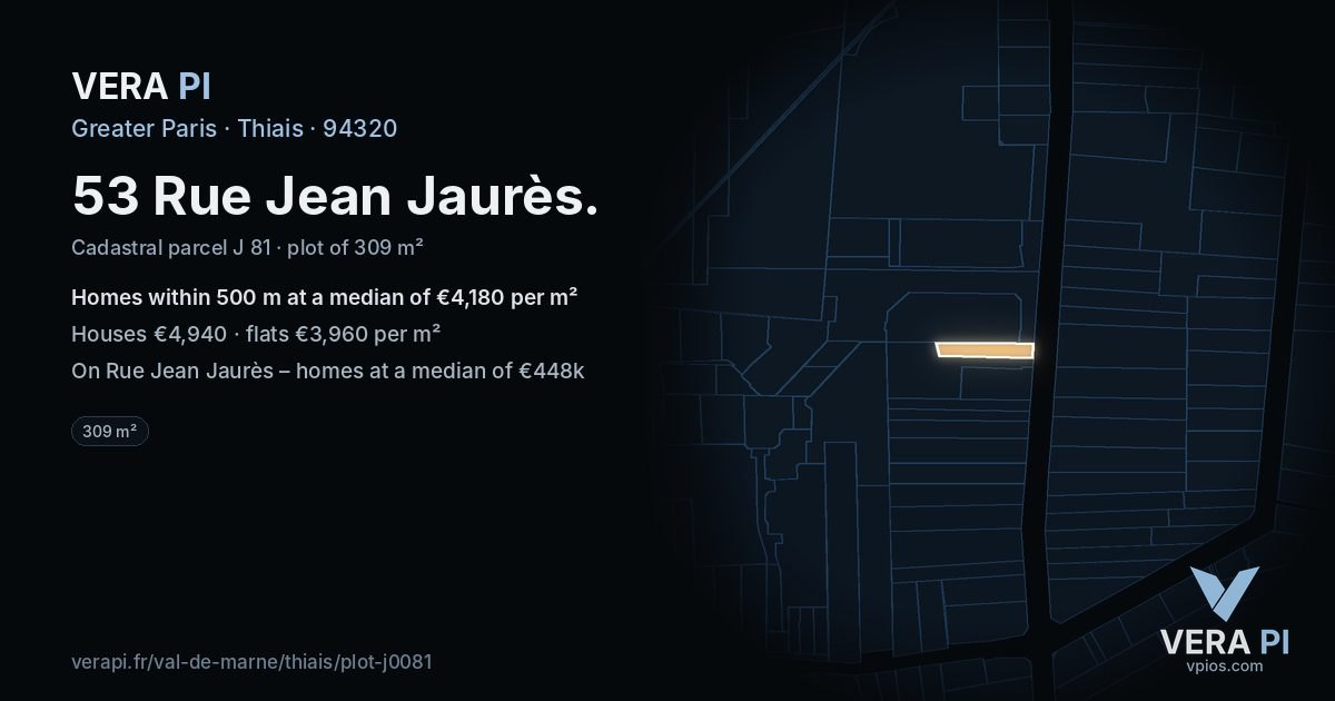 53 Rue Jean Jaurès, Thiais at night – the plot lit, the parcels around coloured by the prices near them