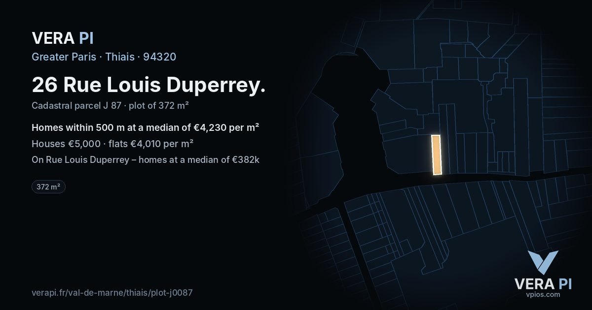 26 Rue Louis Duperrey, Thiais at night – the plot lit, the parcels around coloured by the prices near them