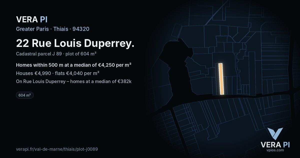 22 Rue Louis Duperrey, Thiais at night – the plot lit, the parcels around coloured by the prices near them