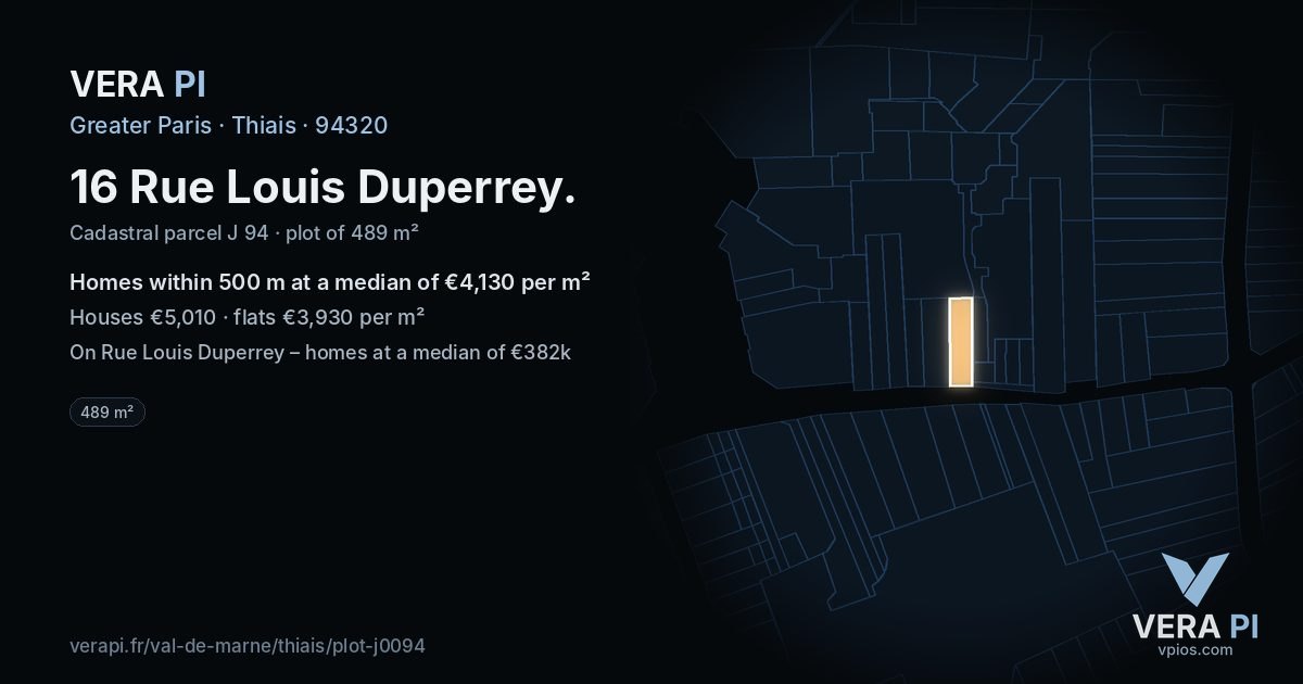 16 Rue Louis Duperrey, Thiais at night – the plot lit, the parcels around coloured by the prices near them