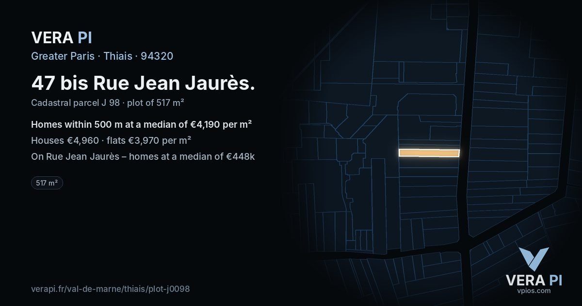 47 bis Rue Jean Jaurès, Thiais at night – the plot lit, the parcels around coloured by the prices near them