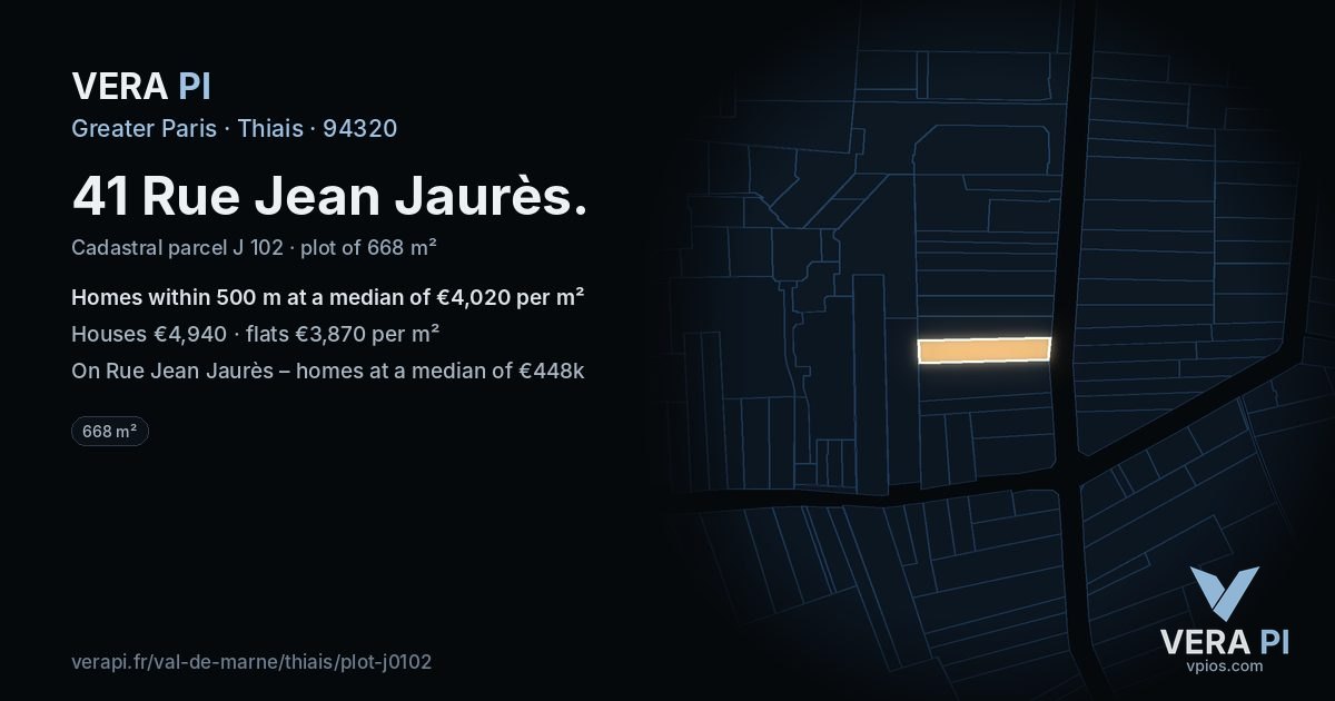 41 Rue Jean Jaurès, Thiais at night – the plot lit, the parcels around coloured by the prices near them