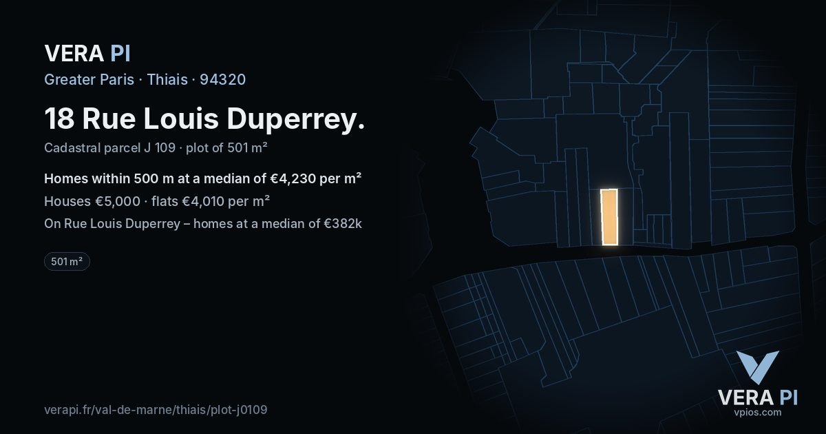 18 Rue Louis Duperrey, Thiais at night – the plot lit, the parcels around coloured by the prices near them