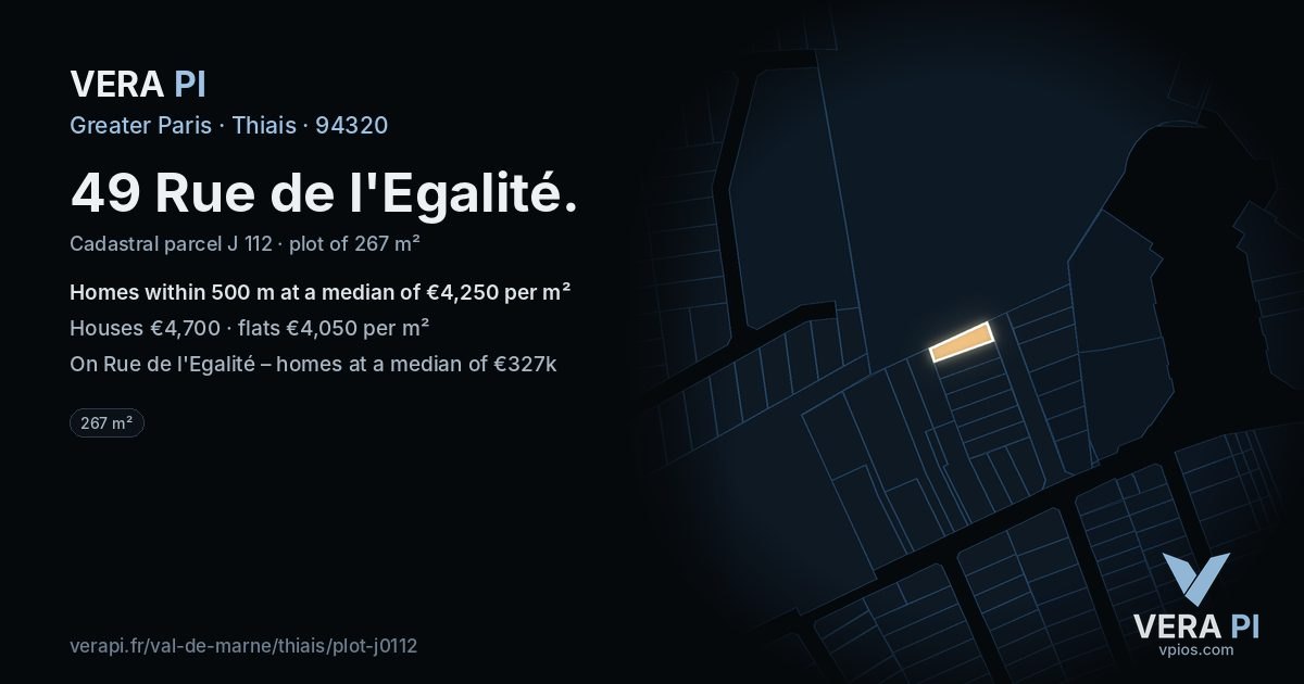 49 Rue de l'Egalité, Thiais at night – the plot lit, the parcels around coloured by the prices near them