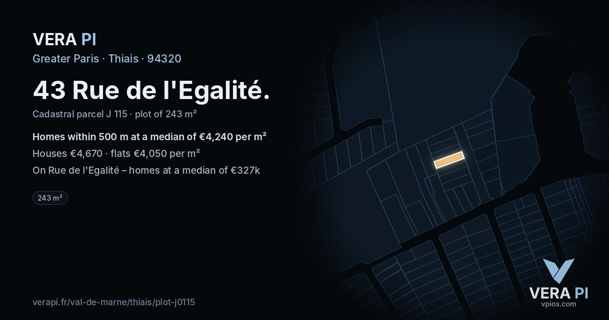 43 Rue de l'Egalité, Thiais at night – the plot lit, the parcels around coloured by the prices near them