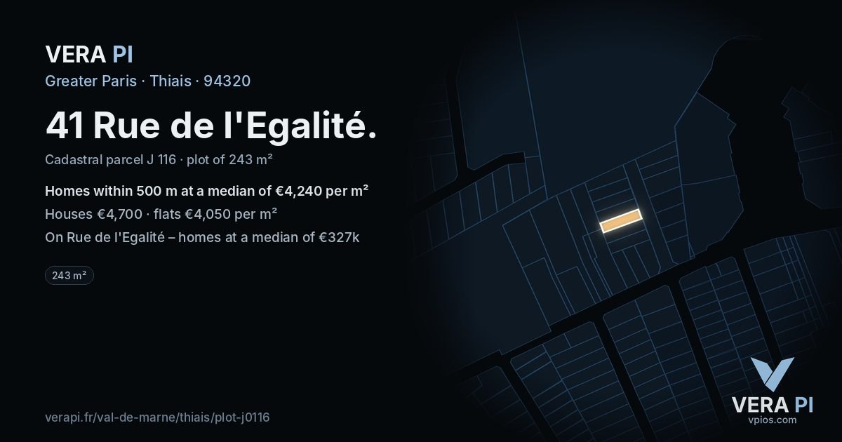 41 Rue de l'Egalité, Thiais at night – the plot lit, the parcels around coloured by the prices near them
