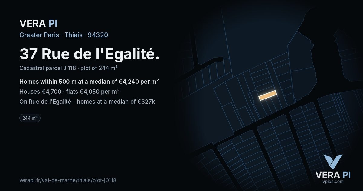 37 Rue de l'Egalité, Thiais at night – the plot lit, the parcels around coloured by the prices near them