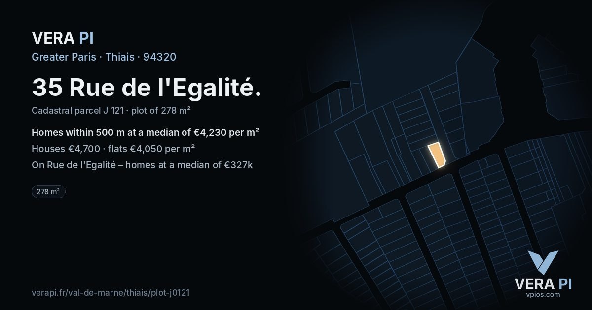 35 Rue de l'Egalité, Thiais at night – the plot lit, the parcels around coloured by the prices near them