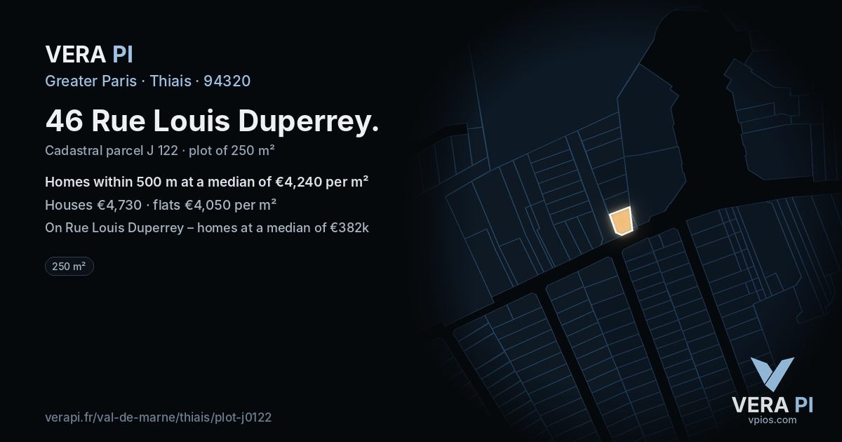 46 Rue Louis Duperrey, Thiais at night – the plot lit, the parcels around coloured by the prices near them