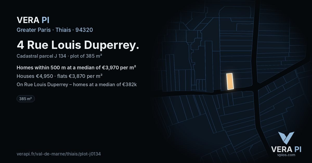 4 Rue Louis Duperrey, Thiais at night – the plot lit, the parcels around coloured by the prices near them