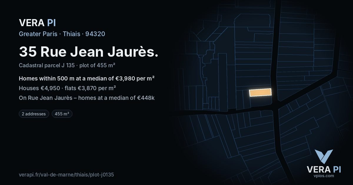35 Rue Jean Jaurès, Thiais at night – the plot lit, the parcels around coloured by the prices near them