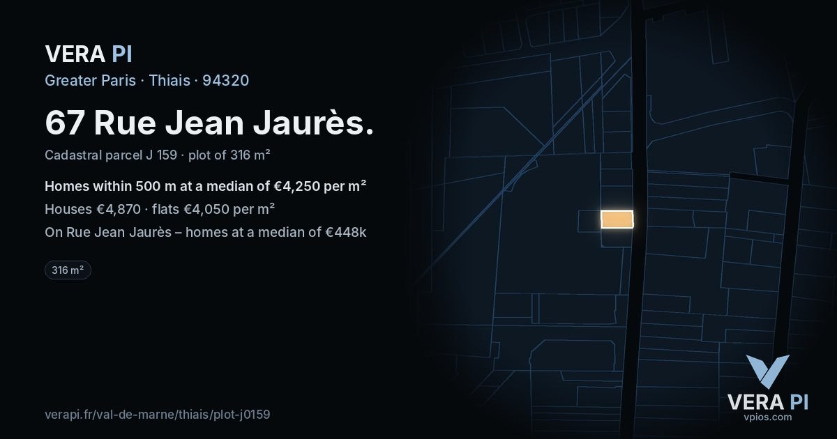 67 Rue Jean Jaurès, Thiais at night – the plot lit, the parcels around coloured by the prices near them