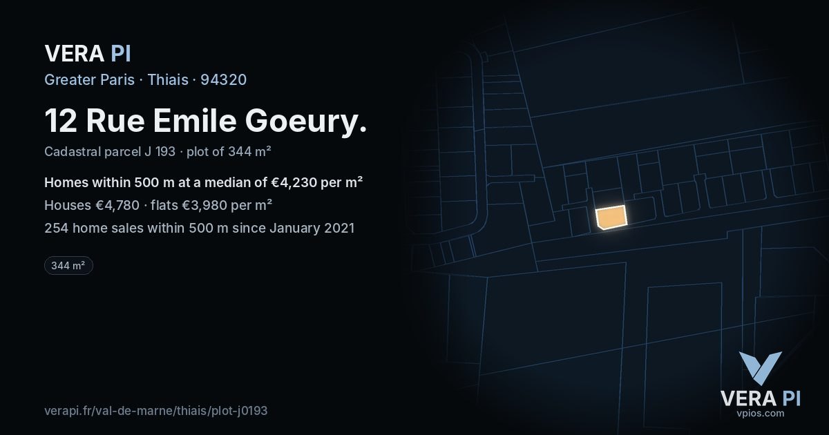12 Rue Emile Goeury, Thiais at night – the plot lit, the parcels around coloured by the prices near them