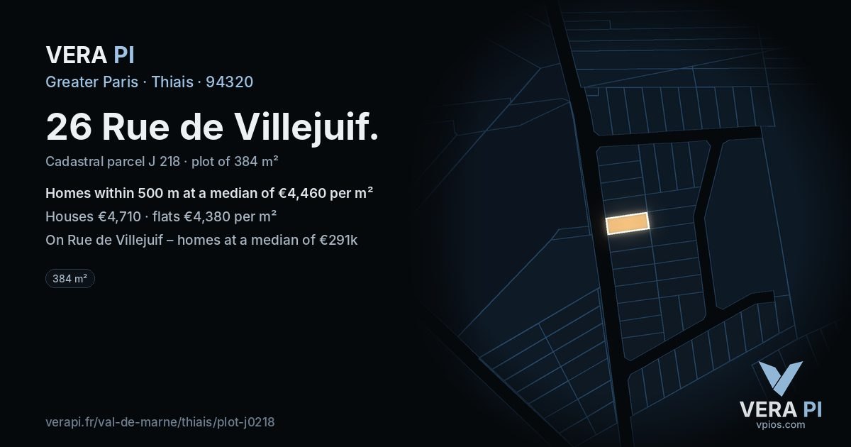 26 Rue de Villejuif, Thiais at night – the plot lit, the parcels around coloured by the prices near them