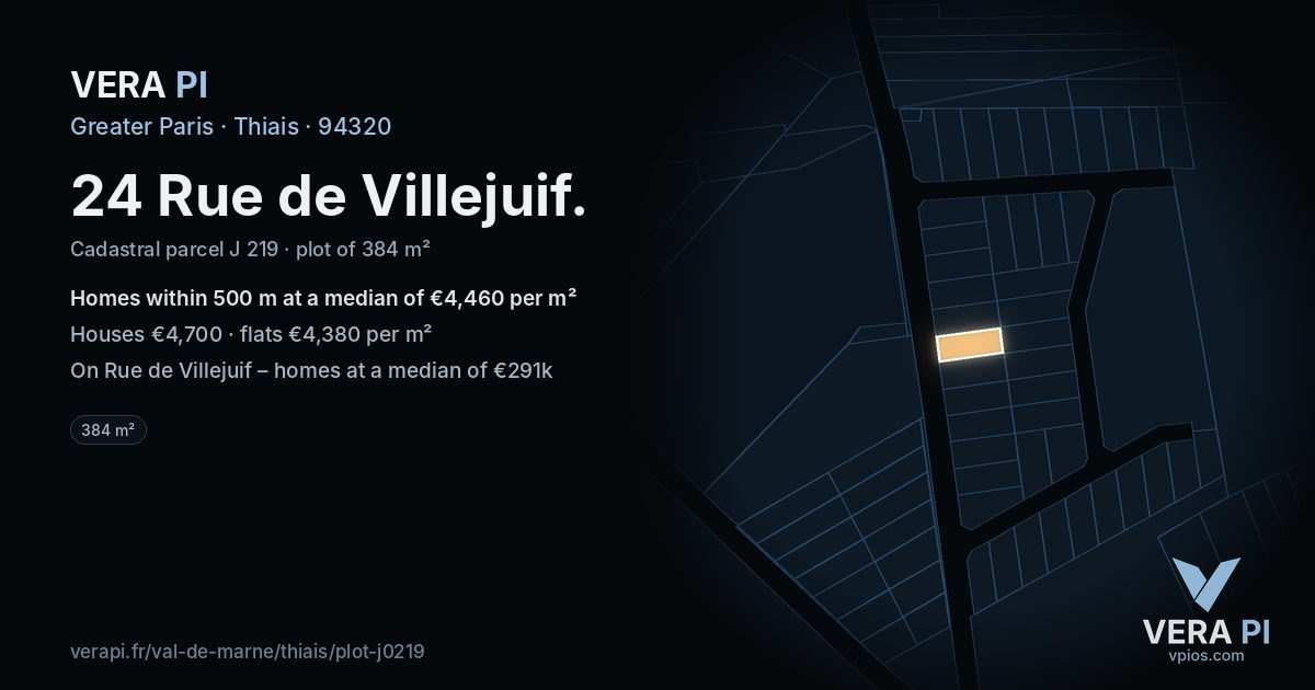 24 Rue de Villejuif, Thiais at night – the plot lit, the parcels around coloured by the prices near them
