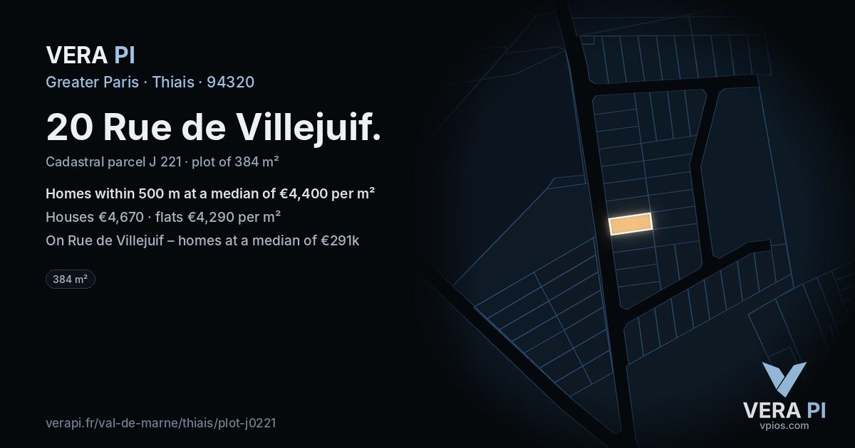 20 Rue de Villejuif, Thiais at night – the plot lit, the parcels around coloured by the prices near them