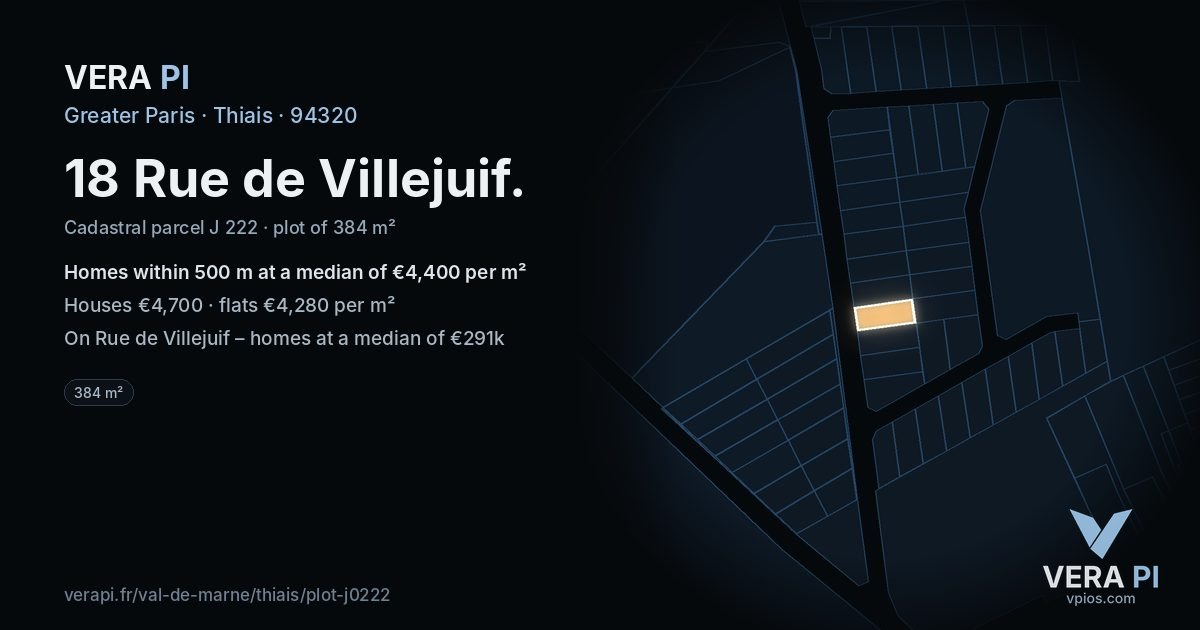 18 Rue de Villejuif, Thiais at night – the plot lit, the parcels around coloured by the prices near them