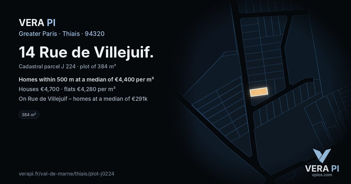 14 Rue de Villejuif, Thiais at night – the plot lit, the parcels around coloured by the prices near them