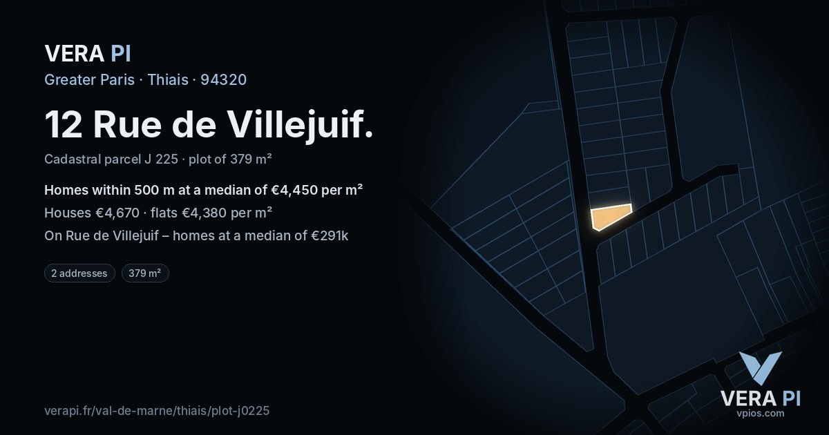 12 Rue de Villejuif, Thiais at night – the plot lit, the parcels around coloured by the prices near them