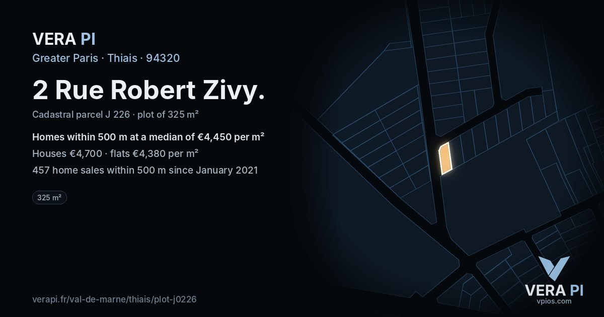 2 Rue Robert Zivy, Thiais at night – the plot lit, the parcels around coloured by the prices near them